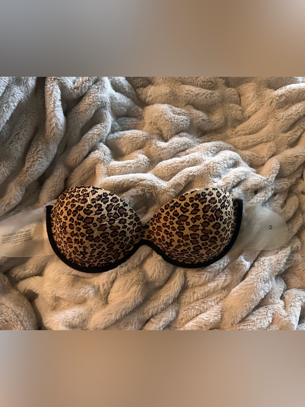 Leopard Print Strapless Push-Up Bra - Tan/Black size 32/34 C